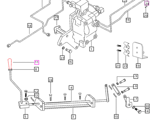 Mahindra black plastic knob 007600542D1/E007600542D1 (also used as 005556823R2 and 005553928R2) for hand accelerator, auxiliary hydraulic valve, and direction control levers on a wide range of Mahindra 25, 00, 20, 30, 4500, 5500, 60, and mPower Series tractors.