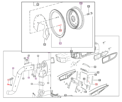 Mahindra hex flange bolt M6 x 12 part 000020797E05 for Mahindra 20 25 30 35 3500 4500 and 00 Series tractor engine exhaust hood firewall front and rear platform assemblies