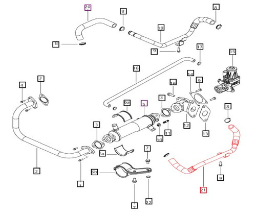 Mahindra EGR cooler inlet pipe 006016113D1 for 3540 3550 4540 4550 3640 and 3650 Tier 4 tractors in 3500 3600 and 4500 Series, connecting exhaust manifold to EGR cooler in the engine EGR system.