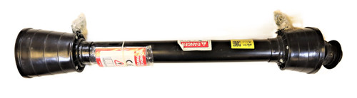 Five foot shear pin PTO driveline 960 mm 110036 for rotary shredder using shear bolt style drive shaft connection.