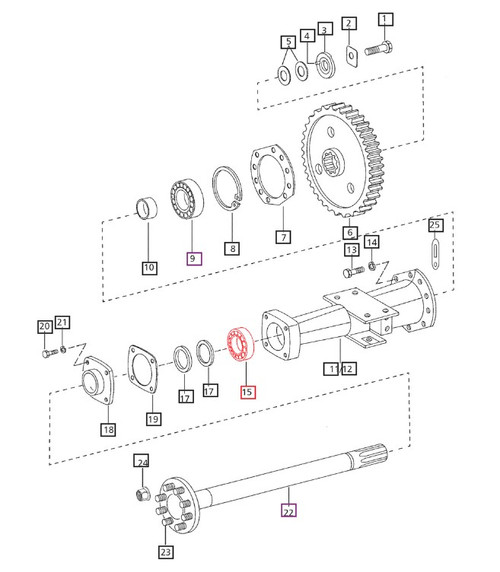 Mahindra outer rear axle carrier bearing 006502193B91 replacing multiple part numbers for 05 25 30 35 00 3500 3600 4500 5500 series tractor rear axle and final drive assemblies.