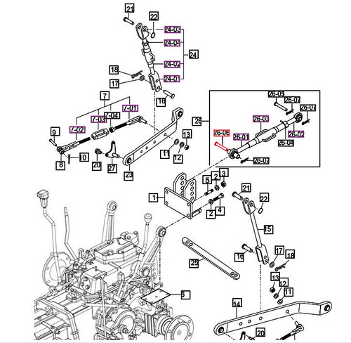 Mahindra top link pin 19x86 15645220011 for tractor side hitch and 3-point linkage on 10 2500 2600 eMax series models.