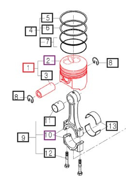 Piston assembly E580021018 for Mahindra 10 Series 2810 4WD Gear (new sheet metal, from serial number 281V) and 2810 HST 4WD tractors with 3A139A‑DY and 3A139A‑DY1 engines, used in the piston crankshaft group.