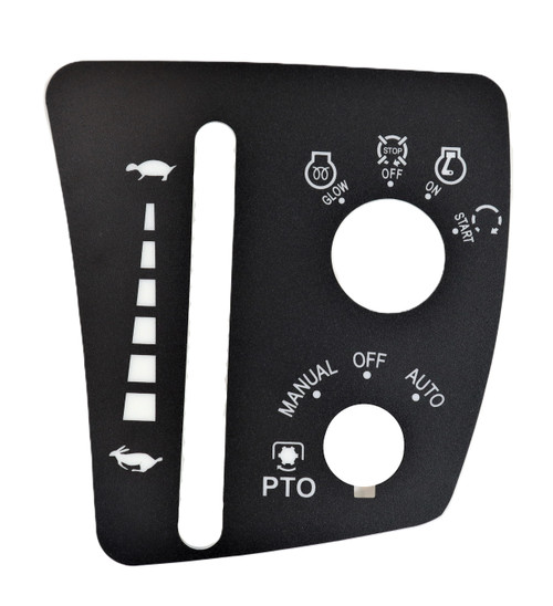 Mahindra RH control panel label 13016031030 for Mahindra 4010 HST, 2538 HST, 2538 HST Cab, 2638 HST OS and 2638 HST Cab tractors, used on the right side of the instrument panel to mark and identify operator control lever positions.