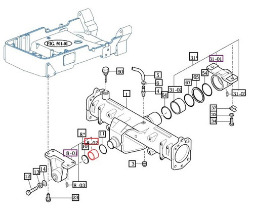 Mahindra front axle housing bushing 16704332220 (50x55x20) for Mahindra 10, 2500 and 2600 Series tractors, used in the front axle housing to provide a wear surface and smooth pivot point for the axle and support components.