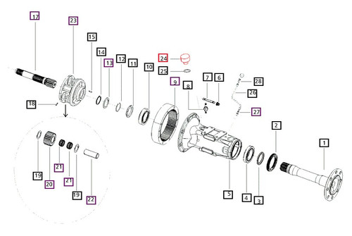 Mahindra breather 006503363D1 shown as a small vented cap that threads into the rear axle or transmission housing to relieve internal pressure and vent the axle oil cavity on larger Mahindra tractors.