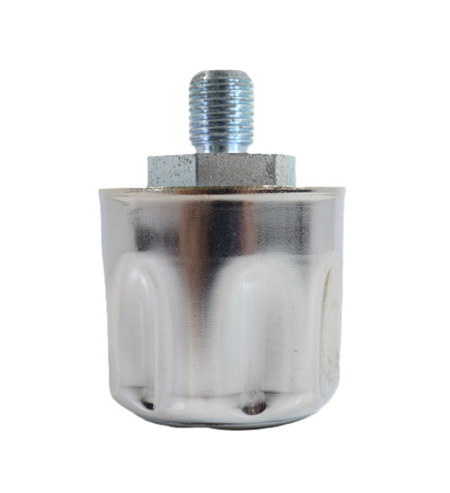 Mahindra breather 006503363D1 shown as a small vented cap that threads into the rear axle or transmission housing to relieve internal pressure and vent the axle oil cavity on larger Mahindra tractors.