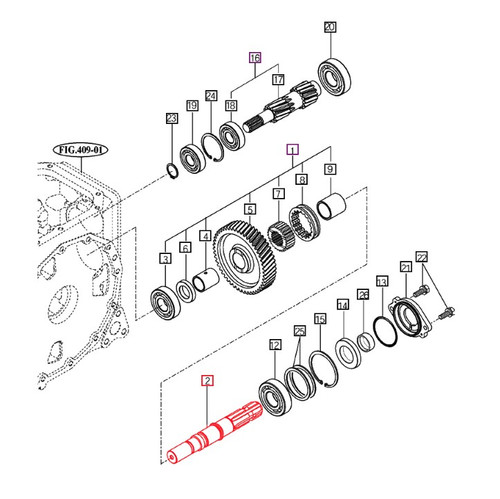 Mahindra rear PTO shaft assembly 17972730010 17972730011 for Mahindra 10 Series 6110 Gear Cabin, 2500 Series 2565 Gear Cabin T4, and 2600 Series 2665 2670 PST Cabin tractors, used in the PTO change gears to drive rear PTO implements.