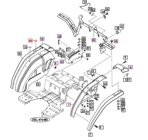 Mahindra rubber cap 20 part 14326510210 used on multiple Mahindra 10 Series, eMax T4, 2500 and 2600 Series tractors as a small protective rubber cover on floor pans, fenders, hood, accelerator and clutch pedals, steering wheel, mirrors and interior trim.