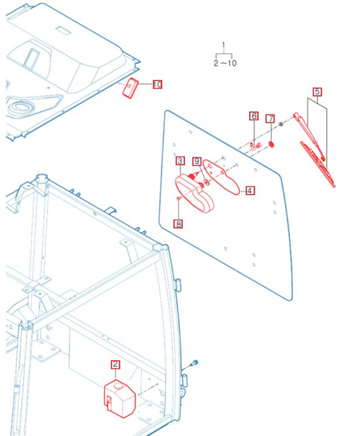 Mahindra optional rear wiper kit 11297039700 for eMax 20S HST Cabin tractors, complete rear window wiper assembly used to clear rain and snow from the cab rear glass.