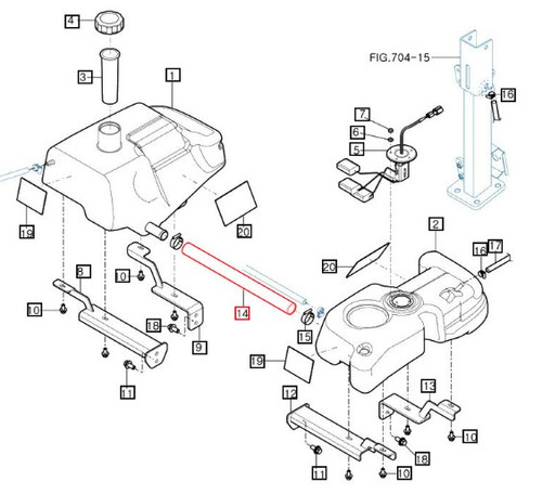 Mahindra fuel tank connection hose 11611112400 for eMax 20S HST OS and eMax 20S HST Cabin tractors, rubber hose that links the left and right fuel tanks in the fuel tank and fuel line assembly.