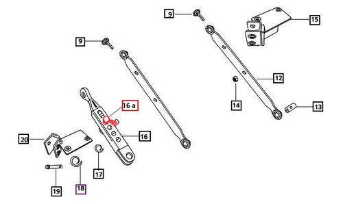 Mahindra 3-point stabilizer strut pin with chain 005558113R1 for Mahindra 05 C27 C35 25 and 4500 Series tractor three point linkage.