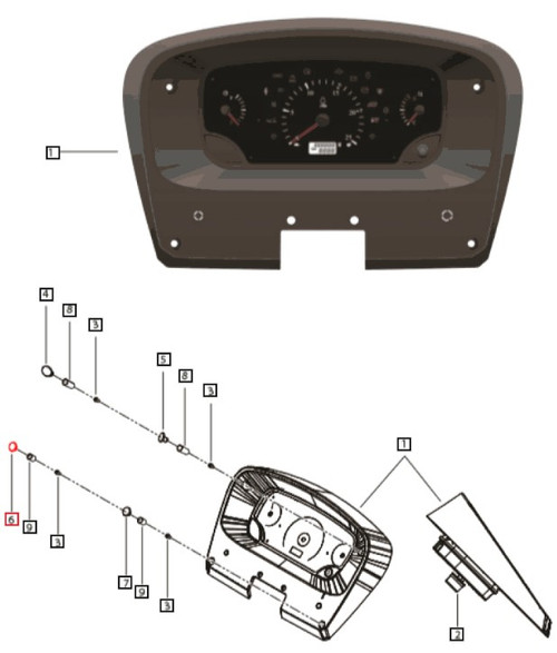 Mahindra bottom left-hand instrument cluster plug 007637747U1 for electrical instrument cluster on 6000 and 7000 Series tractors including 6065 2WD, 6065 4WD, 6075 4WD, and 7085 4WD.