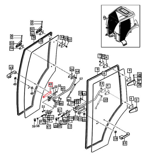 Mahindra 14527052150 rubber door grip/door handle gasket for cab doors on 10, 2500, 2600, eMax and eMax L Series tractors such as 5010, 6010, 6110, 2538, 2555, 2565, 2638, 2645, 2655, 2660, 2670 and eMax 20S/22/25/L22/L25, seals behind the door bar or handle to reduce noise and water entry.