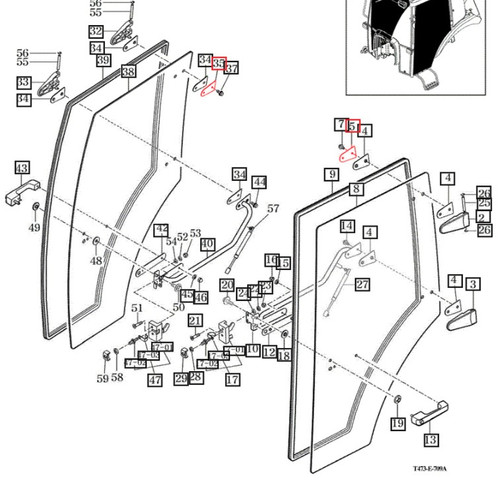 Mahindra cab door hinge plate 14527052120GB sold per each for door on Mahindra 10, 2500, and 2600 Series tractors including 5010, 6010, 6110, 2538, 2545, 2555, 2565, 2638, 2645, 2655, 2660, 2665, and 2670.