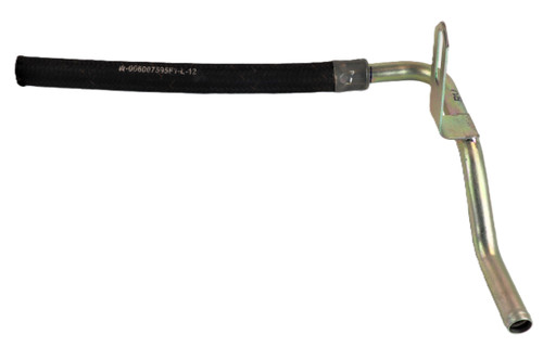 Mahindra oil cooler to water pump pipe 006007595F1 for Mahindra 25, 30 and 60 Series tractors, used in the engine lubrication and cooling circuit to carry coolant between the oil cooler and water pump.