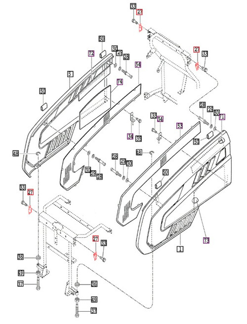 Mahindra side cover spring 17686013502 for Mahindra 7010 Cabin tractors, used in the sheet metal side cover assembly to tension and support the side panel.
