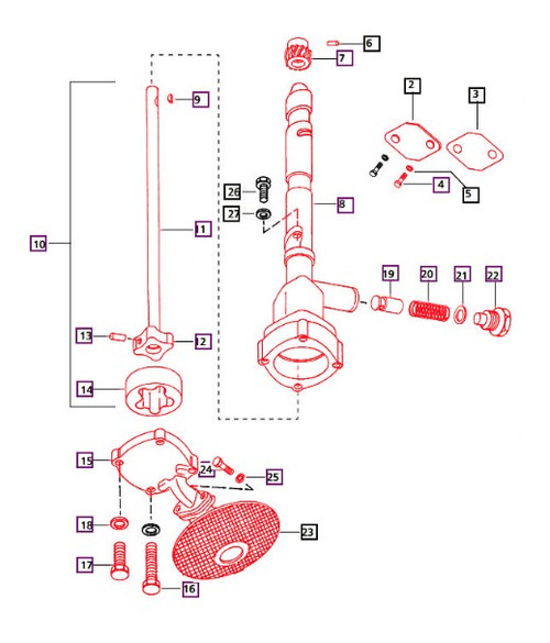 Mahindra engine oil pump assembly 001127750R95 for Mahindra 05, C, 25 and 4500 Series tractors, used in the lubrication system to circulate engine oil and replace earlier complete oil pump part numbers 001127750R93 and 001127750R94.