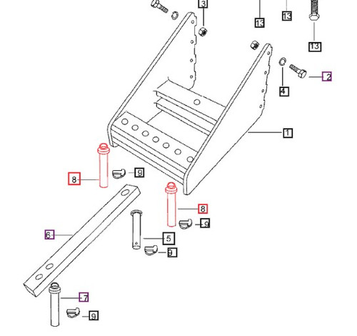 Mahindra swinging drawbar sway arrest pin 007900028D1 shown as a heavy straight locking pin with cross‑hole for lynch pin, used to lock the swinging drawbar and control side‑to‑side movement on various Mahindra tractors.