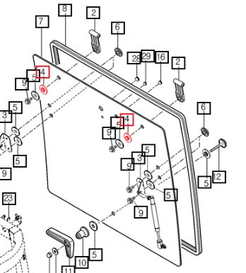 Mahindra cab glass washer 15817401140GB, size 7 x 36 x 3 mm, for front and rear glass mounting on Mahindra 10, 2500, 2600, eMax, eMax L and eMax 20S cab tractors, used to support and protect the cab glass around mounting bolts.