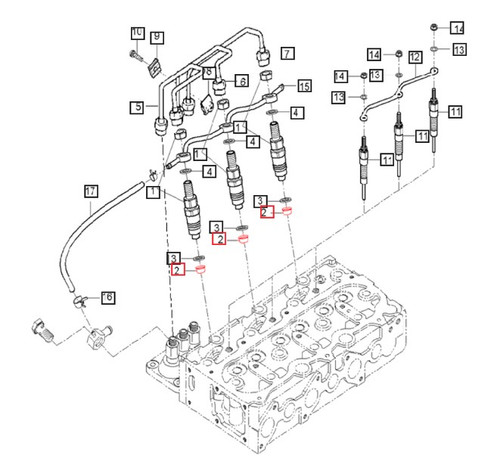 Mahindra injector heat seal E6300-53651 E630053651 / E6300536514, OEM sealing washer used in the nozzle holder group on Mahindra 10 Series and eMax 22/25 tractors to seal the injector tip to the cylinder head and contain combustion heat.