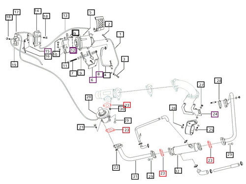 Mahindra NEF EGR pipe gasket 006003982C1 small multi‑port metal gasket sealing EGR pipe flanges on various Mahindra Tier 3 and Tier 4 tractor engines, sold individually.