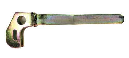 Mahindra left-hand quick attach handle LTS214620001 for TYM ML150 and ML155 loaders on Mahindra 5010 tractors, used to lock and release skid-steer style quick attach loader buckets and attachments.