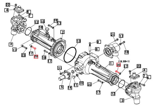 Mahindra front axle housing bolt 19483138000 for 1533, 1538, 1635, and 1640 4WD tractors, OEM bolt used in the front axle/axle brake group to fasten the housing and related components.