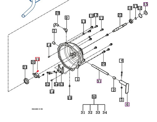 Mahindra tension spring 14321200040 for Mahindra 10, eMax, 2500 and 2600 Series tractors, used as a return and linkage spring on clutch pedals, brake pedals, steering valves, parking linkages and flywheel covers.