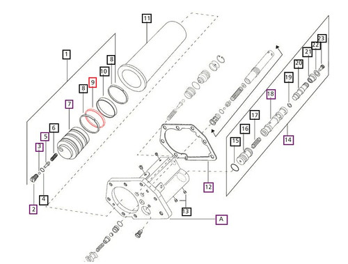 Mahindra hydraulic control valve rectangular section seal ring 005554401R1 for Mahindra 05, 00, C, 25, 30, 4500, 5500 and 5100 Series tractors, used in the control valve body to seal hydraulic passages and maintain system pressure.