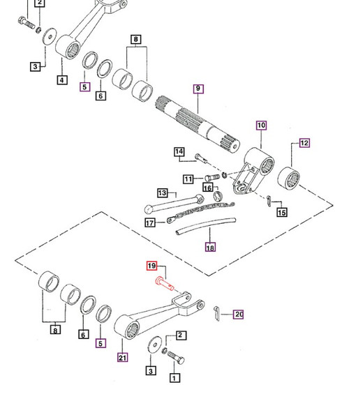 Mahindra standard head 5/8 x 3-3/8 three-point hitch pin 003044309R1 for Mahindra 05, 00, C, 25, 30, 4500 and 5500 Series tractors, used on hydraulic lift arms and three-point linkages to secure implement and linkage joints.