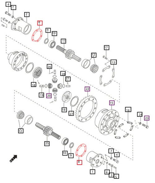 Mahindra 0.007 inch bull pinion bearing cage shim 006500262R1 for setting differential pinion bearing preload and gear backlash on 05, 25 and 4500 Series tractor differentials, sold individually for selective fitment.