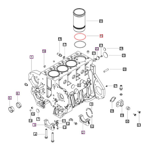 Mahindra O-ring cylinder liner 006014461C1 / 000020375E05, engine liner sealing ring used on select Mahindra 20, 25, 30, 60, 2600, 4500, 5500, 6000, 6500, 7000, 8000, 9000, 7060 and mPower 75 series tractors in piston, liner, connecting rod, crankshaft and crankcase assemblies.