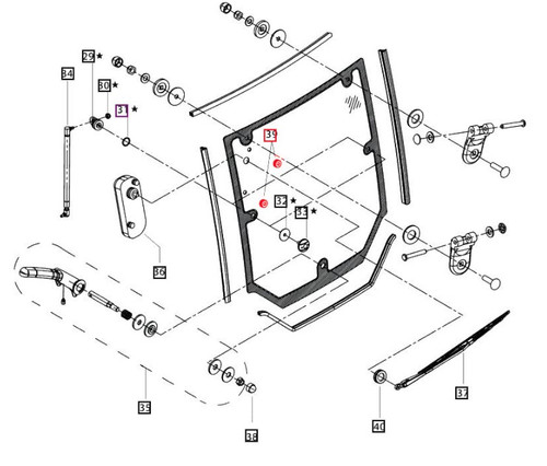 Mahindra 16 mm rubber grommet E007518789D1 for rear window/rear screen assemblies on cab tractors in the 60, 3500, 3600, 6000, 7000 and 8000 Series, used two per tractor to protect and support the rear glass hardware openings.