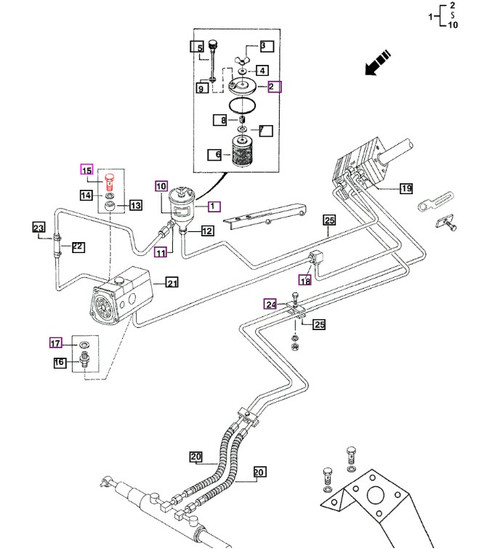 Mahindra banjo bolt 007200346C1, with related banjo suction port bolt 005552882R1, used for hydraulic pump suction, power steering piping and some fuel system banjo connections on various Mahindra 05, C, 25, 00, 20, 30, 35, 3500, 3600, 60 and mPower Series tractors.