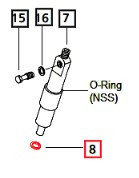 Mahindra copper injector washer 006008394B1 for 25 Series 3825, 4025 and 4525 Tier IV tractors, used under each S‑P type fuel injector as a crush sealing washer between the injector nozzle and engine head.