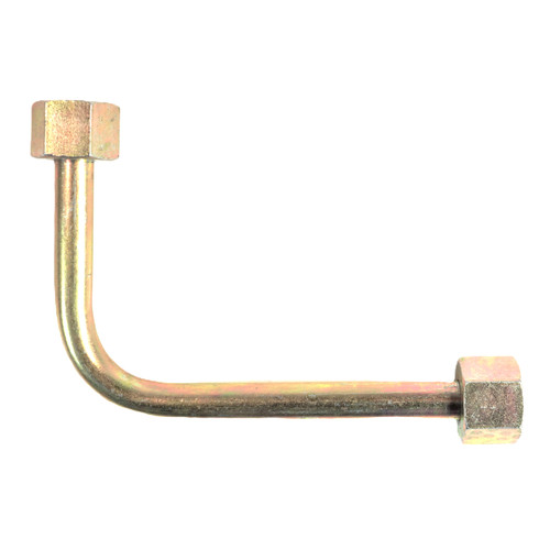 Mahindra power steering pipe 007201743C1 shown as a formed steel tube that runs from the power steering flexible hose to the front axle steering cylinder on 4WD 5500, 6000 and 6500 tractors in the revised high‑clearance steering layout.