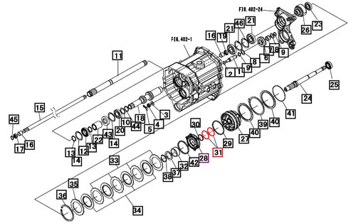 Mahindra 19611261140 transmission seal ring for 15, 16, 1500 and 1600 Series gear tractors including 3016, 3215, 3316, 3616 Gear and Cabin, 1533, 1538, 1635 and 1640 Gear, used inside the transmission powerline to help seal shafts and retain transmission oil around the gears.