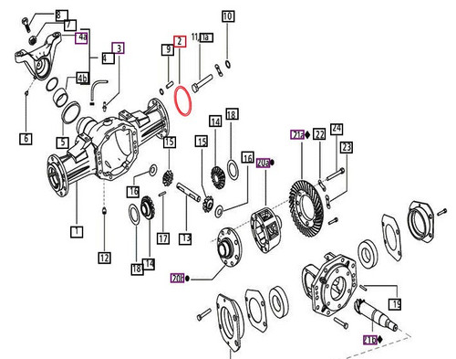 Mahindra 006505666D1 beam housing side housing O-ring, 105 x 3.5 mm, used on the central beam and left/right side housings of 4WD front axles on 3535, 4035, 4535, 5035, 4025 4WD T4, 3540/3550 HST and PST (cab and ROPS), and 3640/3650 HST and PST tractors, sealing the joints between the axle center section and hub housings to keep front axle gear oil contained.
