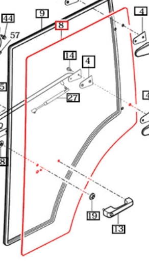 LEFT HAND DOOR GLASS FOR 91109125 MAHINDRA TRACTOR (19027672012