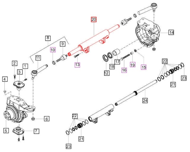 POWER STEERING CYLINDER FOR 6065, 6075, 7085, & 7095 MAHINDRA TRACTORS (006518833U91)