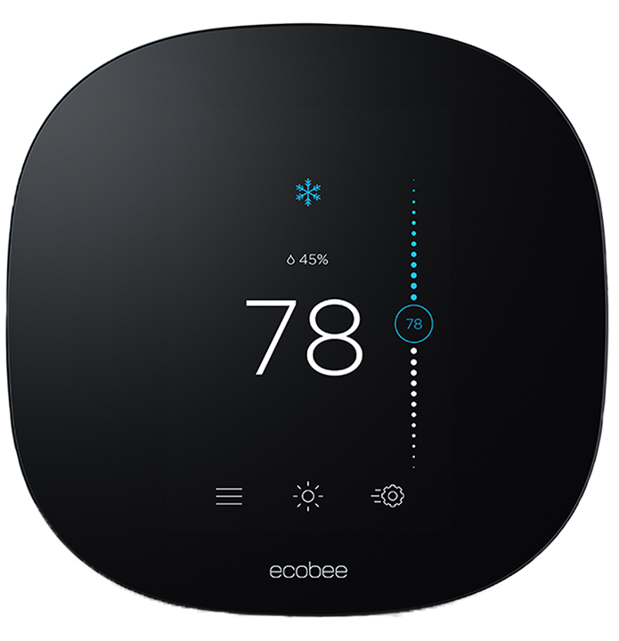 ecobee3-thermostat-cooling78-fnt-stainlesssteel-crop.png ecobee smart thermostat set to 78 cooling