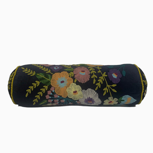 Midnight Blue Summer Floral Bolster Cushion