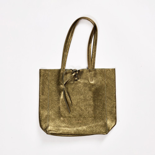 Maison Fanli Metallic Khaki Medium Leather Tote Bag