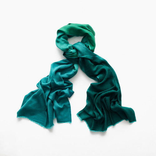 Triple Reverse Green Woven Wool Scarf