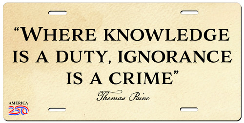 "Where Knowledge is a Duty" License Plate