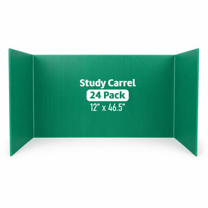 Flipside Products Green Plastic Study Carrels, 12" x 46.5", 24 Pack