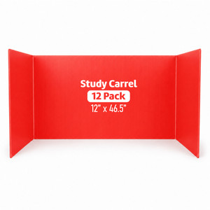 Flipside Products Red Plastic Study Carrels, 12" x 46.5", 12 Pack