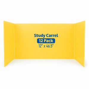 Flipside Products Yellow Plastic Study Carrels, 12" x 46.5", 12 Pack