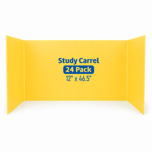 Flipside Products Yellow Plastic Study Carrels, 12" x 46.5", 24 Pack